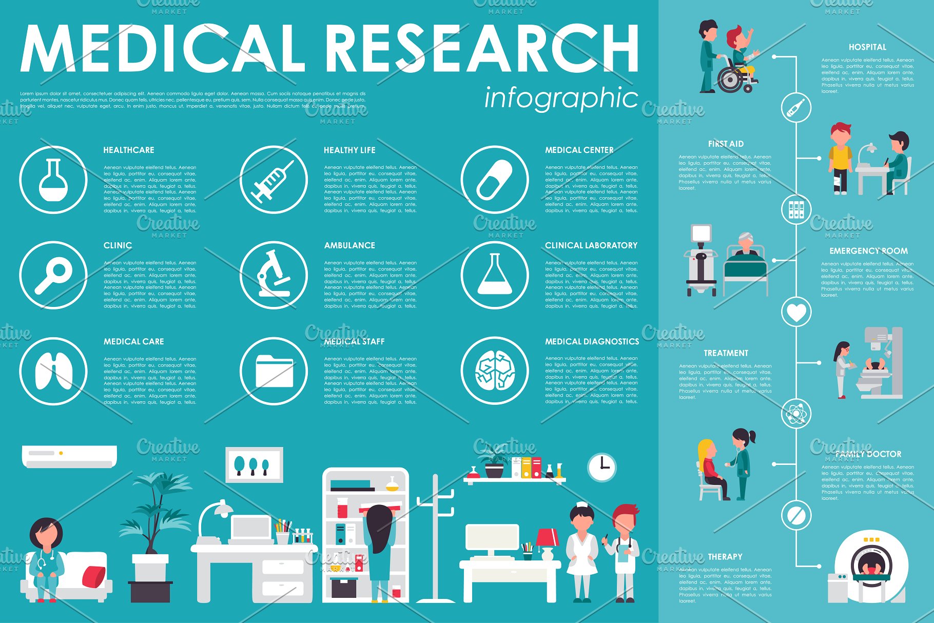 12款医药主题扁平化设计风格信息图表素材 12 Medical Flat Infographics插图(8)