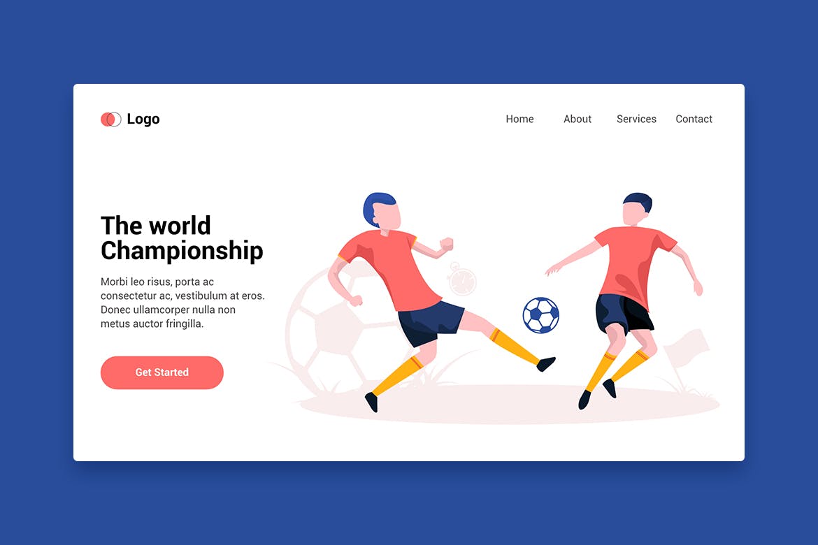 足球运动主题网站着陆页设计插画素材 Football Players flat web template Landing Page插图1