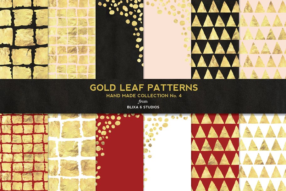 手工金箔背景图案元素  Hand Made Gold Leaf Digital Patterns插图