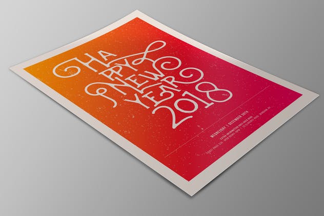 手写英文字体新年海报设计模板 Happy New Year 2018 Flyer插图1
