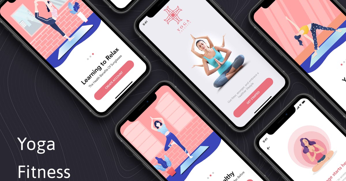 瑜伽健身APP应用程序启动页设计模板 Yoga Fitness App – Onboarding Concept插图