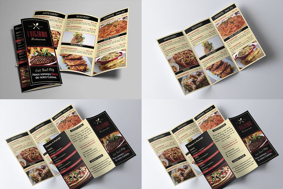 餐馆菜单折页传单模板 Restaurant Menu Trifold Bundle插图4