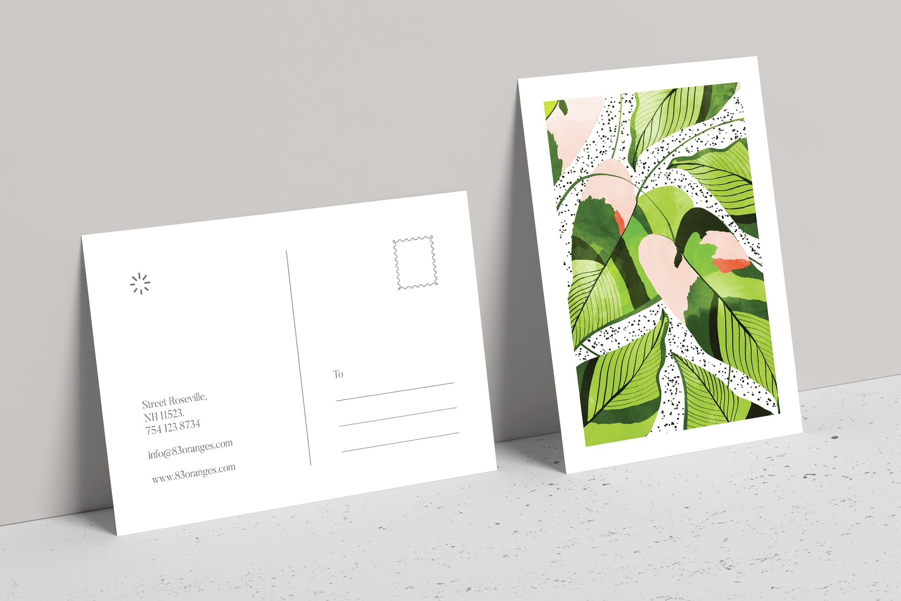 香蕉叶手绘艺术明信片&企业名片设计模板 Blushing Leaves Art & Stationary Kit插图1