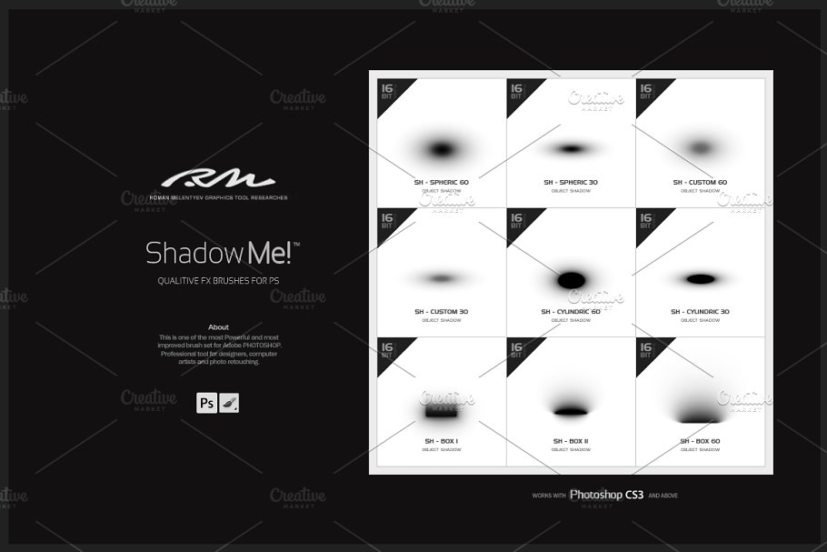 RM出品预渲染阴影PS笔刷套装 RM Shadow Me!插图1