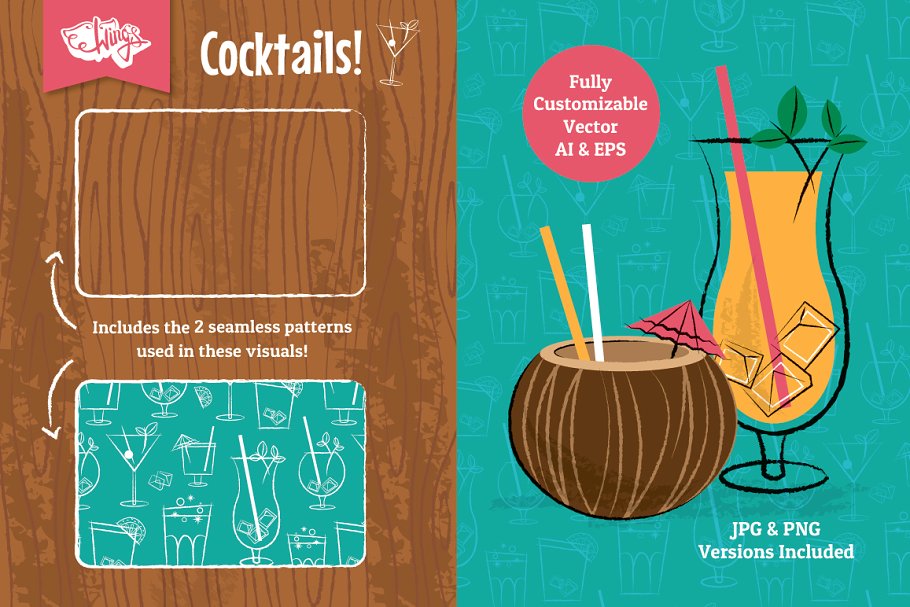 悠闲的夏威夷式鸡尾酒派对宣传单模板 Cocktail Party Vector Illustrations插图(2)