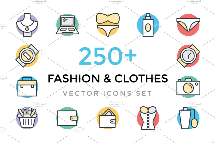 250+时尚衣帽服饰类卡通图标 250+ Fashion and Clothes Icons插图