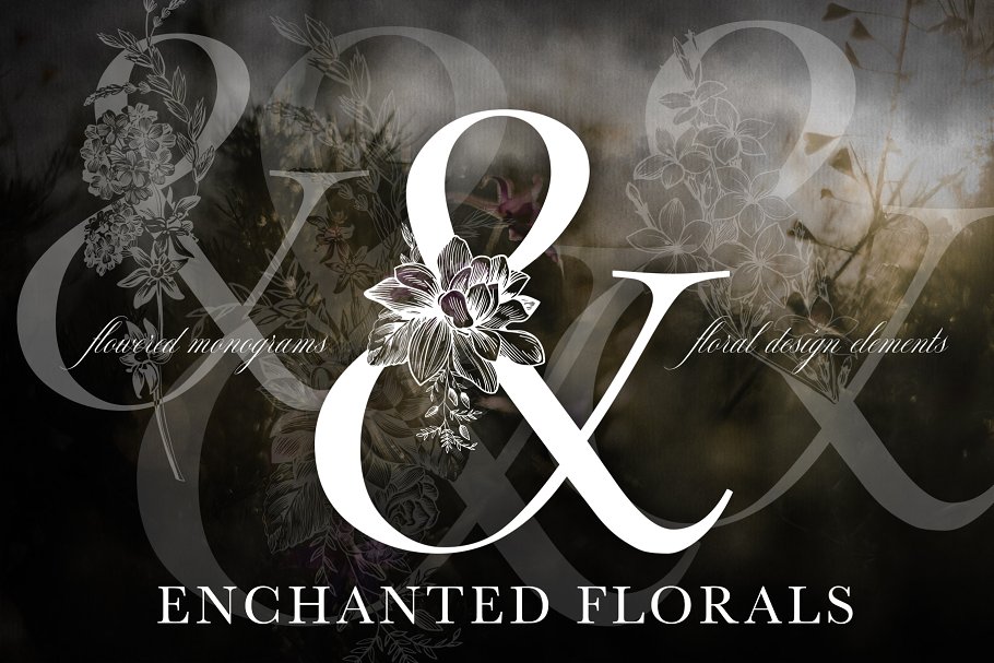 魔法花卉装饰字母创意字母集 Enchanted Florals Monogram Set插图9