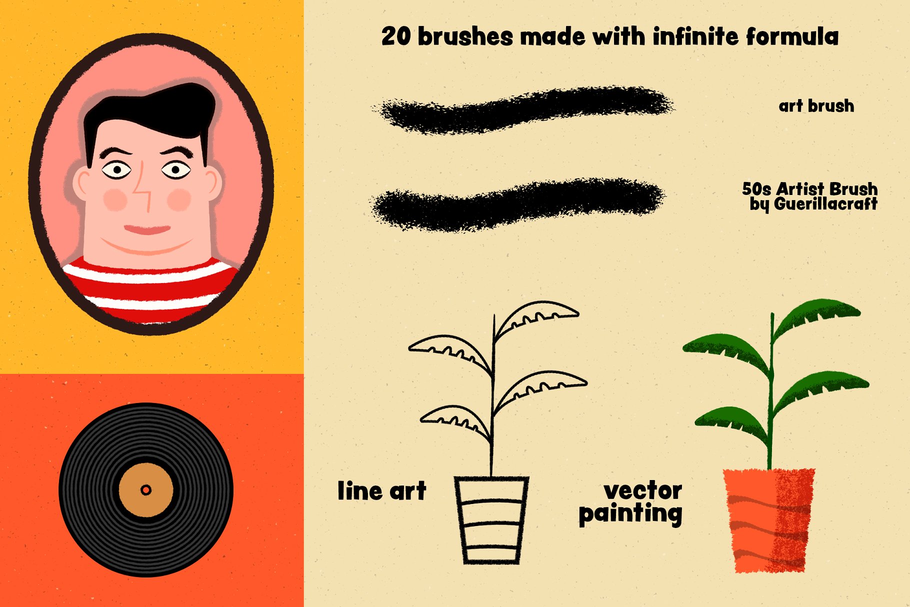复刻1950s年代设计风格笔刷套装 1950s Artist Brush Pack插图2