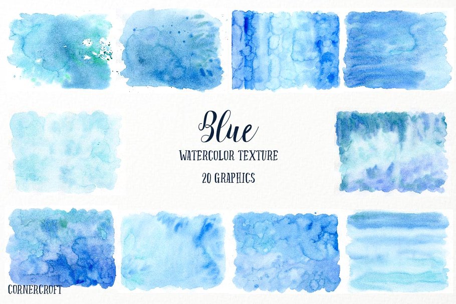蓝色水彩水洗效果背景 Watercolor Blue Texture Background插图3