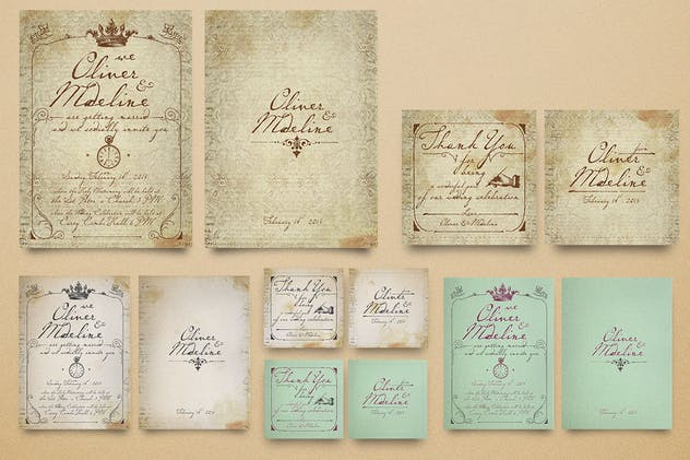 1900年经典复古巴黎婚礼邀请函设计套装 1900 Paris Wedding Invitation插图(4)