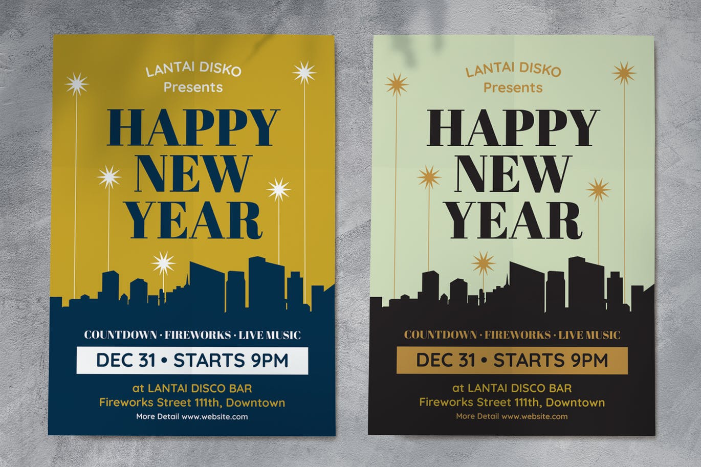 新年倒计时/焰火表演/音乐主题海报传单模板 Happy New Year Flyer插图