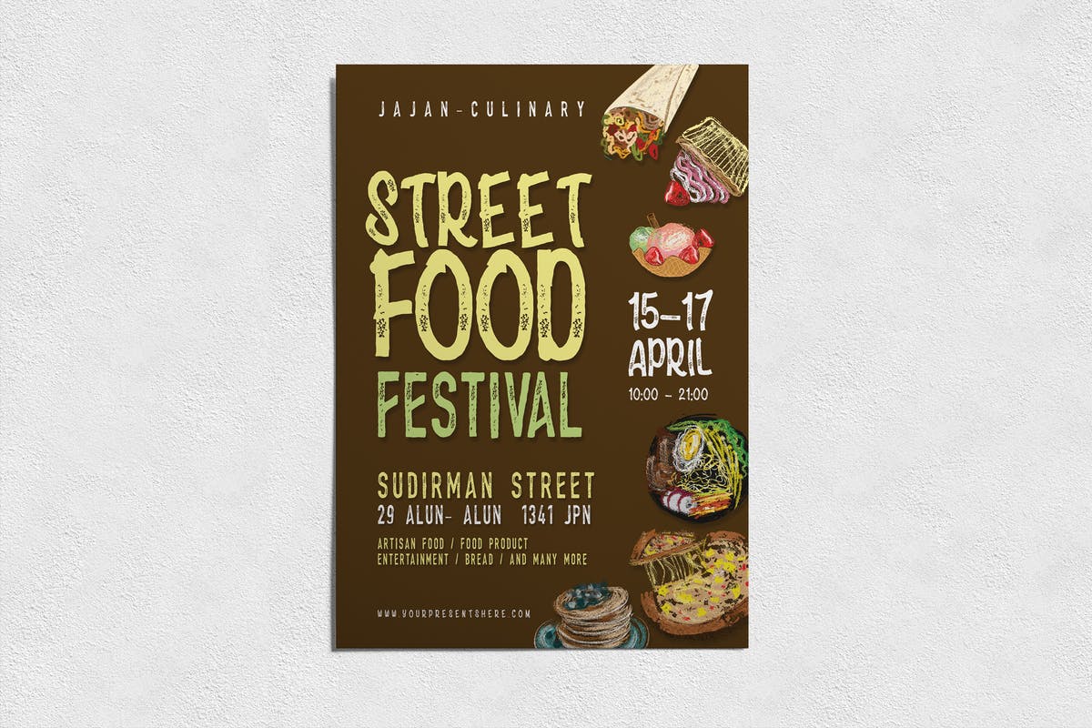 粉笔画设计风格美食节活动宣传海报设计模板 Food Festival Flyer插图