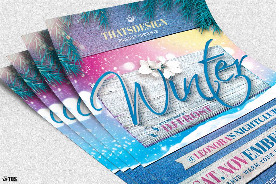 冬日节气活动宣传传单PSD模板v3 Winter Season Flyer PSD V3插图(4)