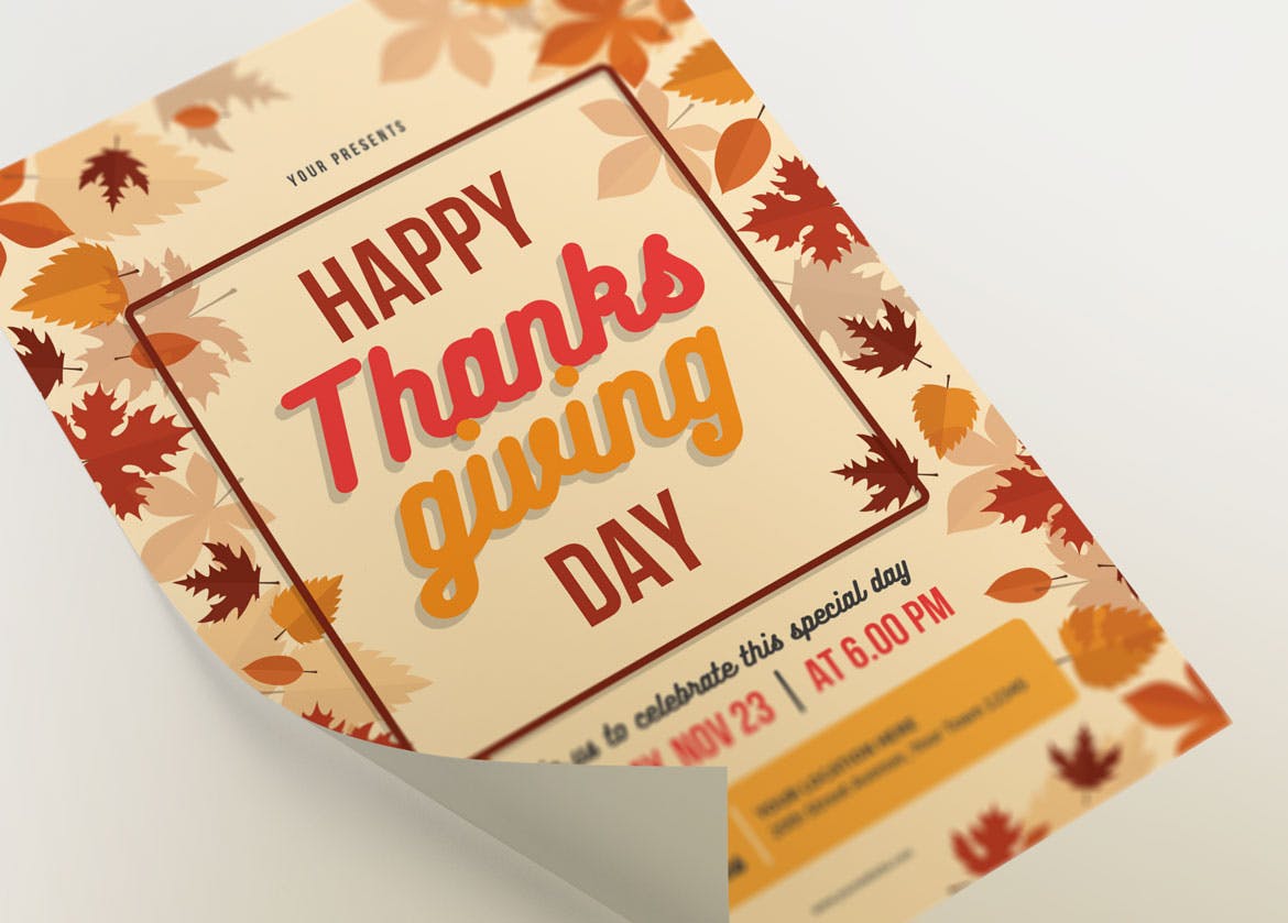 手绘枫叶装饰设计风格感恩节主题海报传单模板 Happy Thanksgiving Day Flyers插图(2)