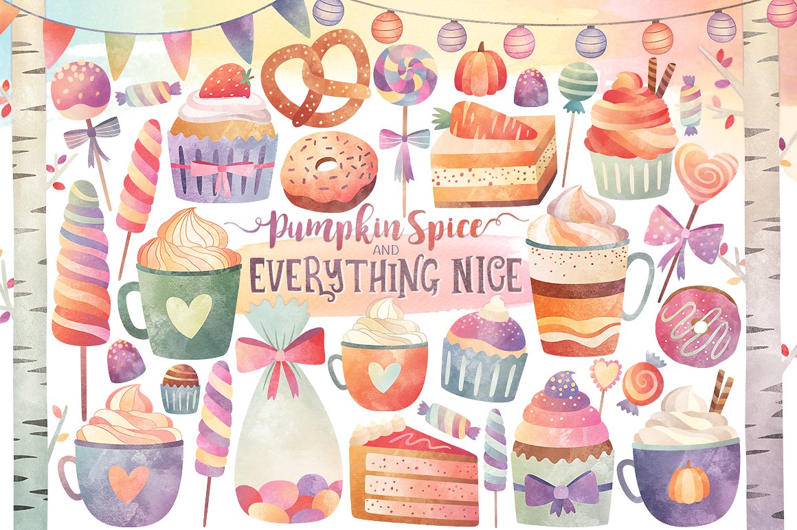 糖果甜点水彩剪贴画 Watercolor Sweets & Treats Clipart插图