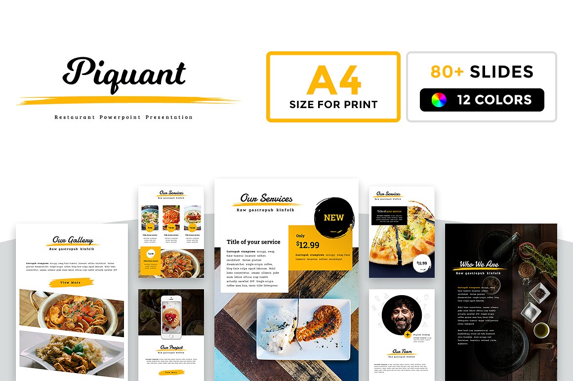 80+页餐饮类幻A4大小灯片模板下载A4 Piquant Powerpoint Template[pptx]插图