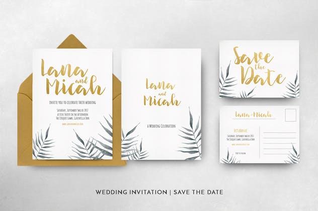 水彩叶子婚礼请柬套装模板 Watercolor Foliage Wedding Invitation插图(6)