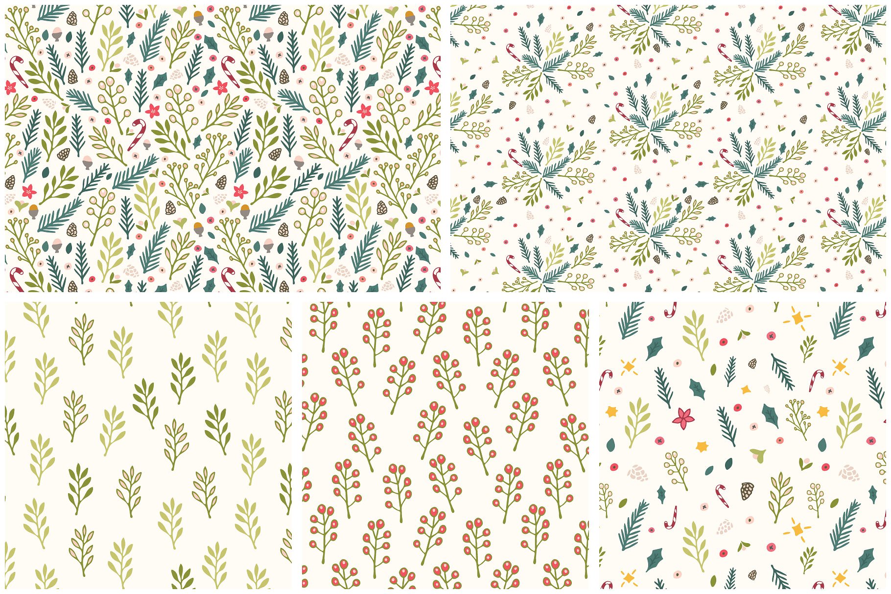 冬天圣诞节节日主题花卉图案纹理 Winter Flowers Christmas Patterns插图(5)