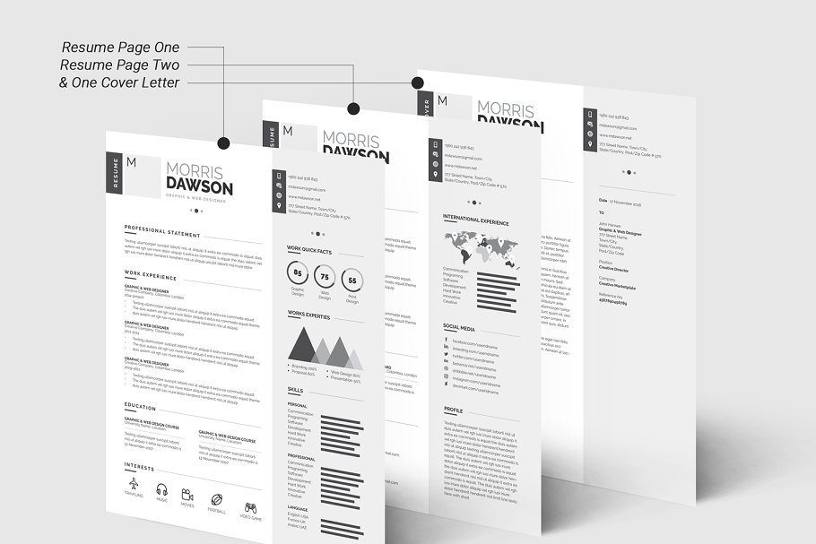 高端创意信息图表简历模板 Clean Infographic Resume/CV插图1