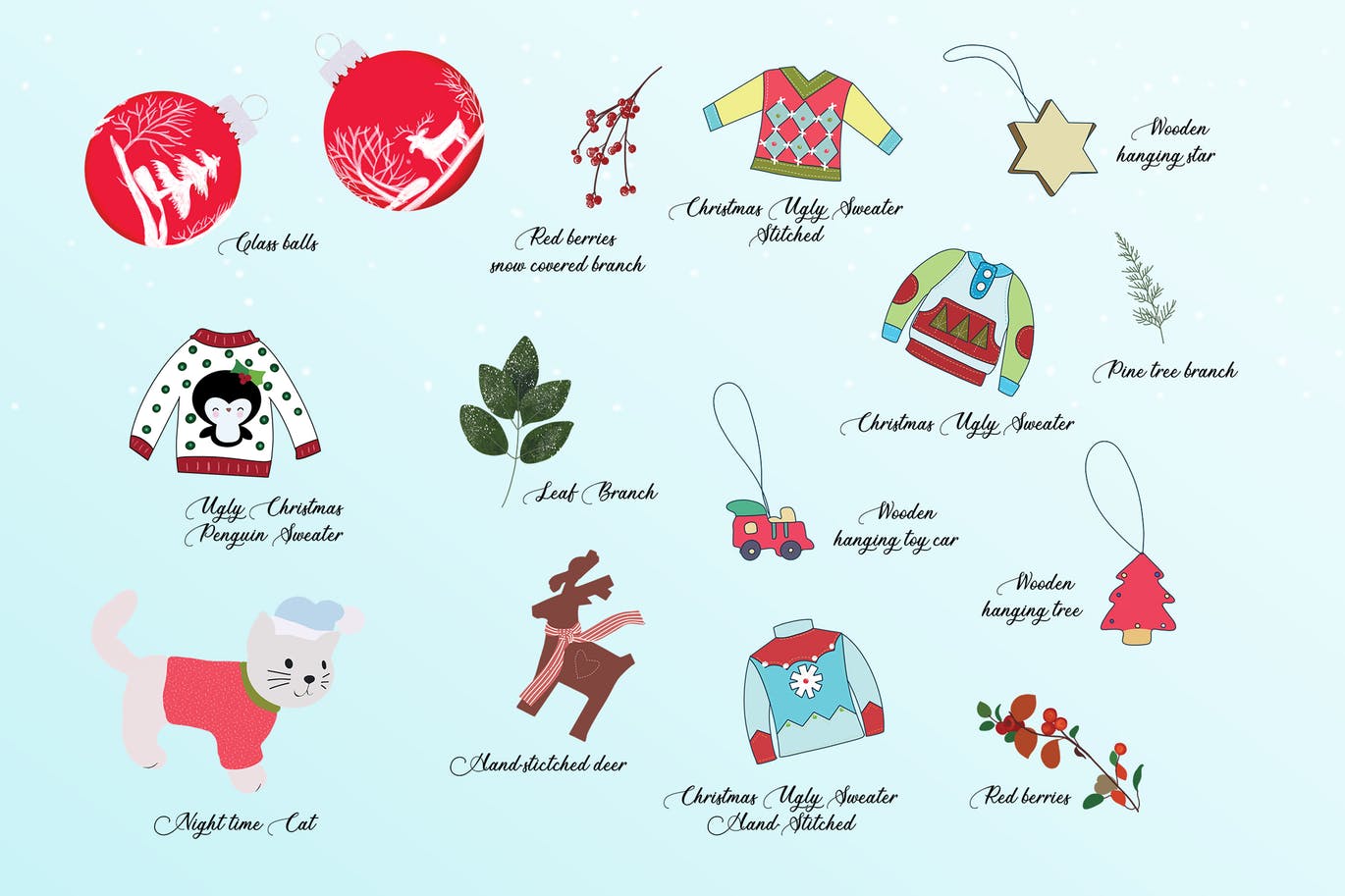 圣诞节主题手绘装饰元素设计素材 Christmas Decoration Elements插图