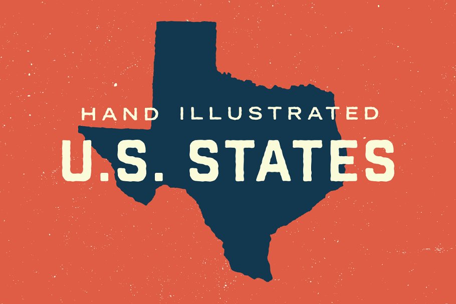 50个美国州地图手绘插画素材 50 States – Hand Illustrated插图