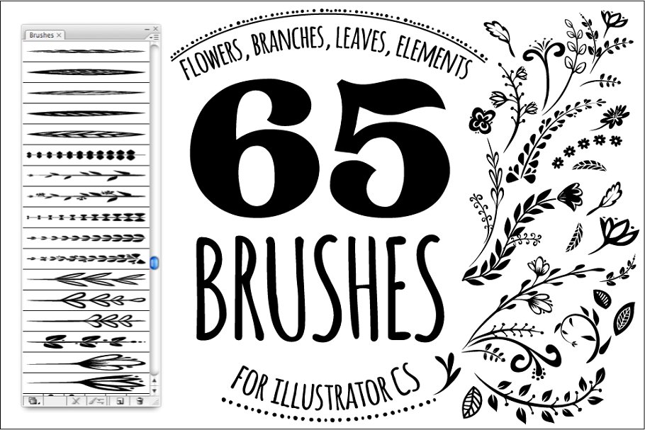 65款手工花卉笔刷+10个Logo模板 65 DIY Floral brushes + 10 logos插图1