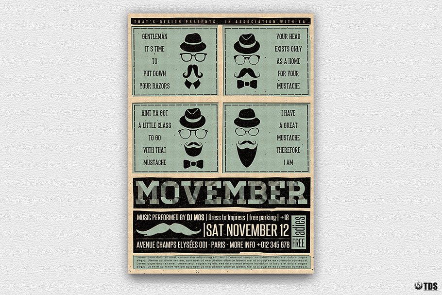 音乐主题抽象传单PSD模板v1 Movember Flyer PSD V1插图(4)