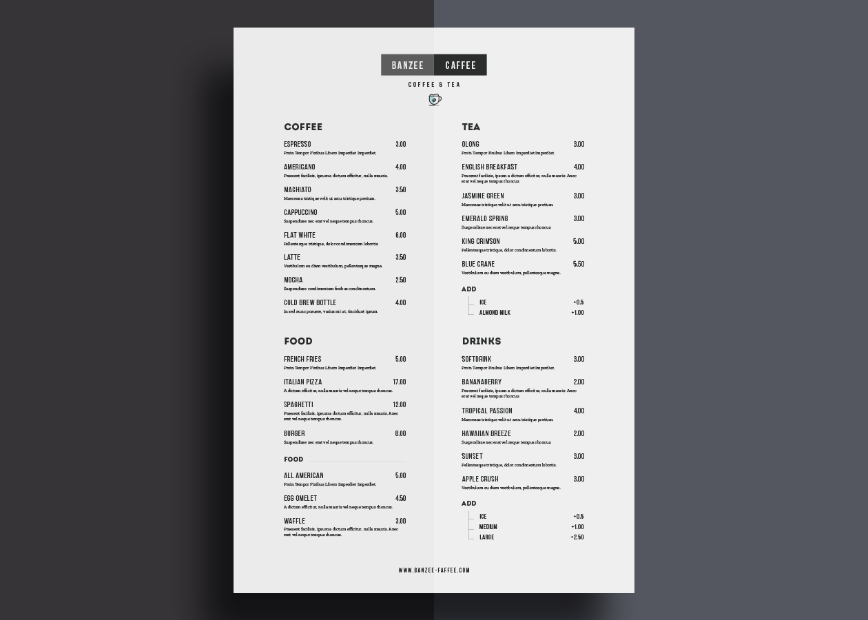 简约设计风格单页餐厅菜单排版设计模板 One Page Restaurant Menu Template插图
