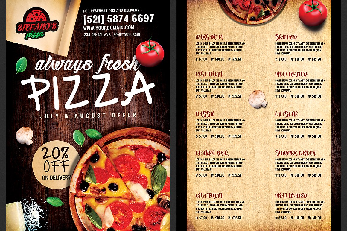 披萨美食菜单传单模板 Pizza Flyer Menu Template插图