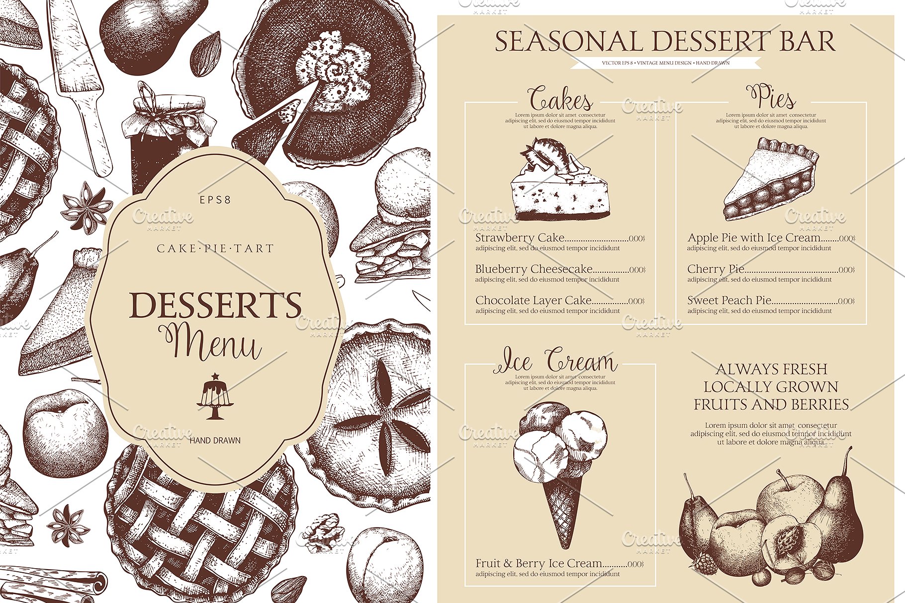 水果蛋糕和馅饼菜单设计模板 Fruit Cakes & Pie Menu Designs插图(1)