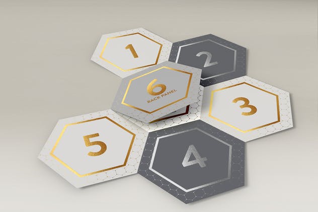 六角形折叠式小册子样机 Hexagon Fold Out Style Brochure插图5