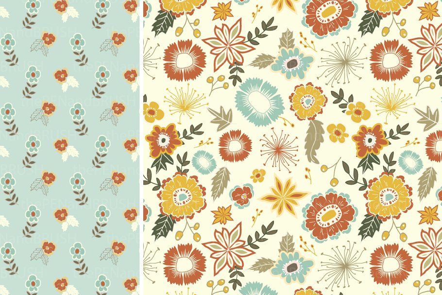 甜蜜的春季花绘纸张纹理 Spring Floral Pattern Papers +Vector插图5