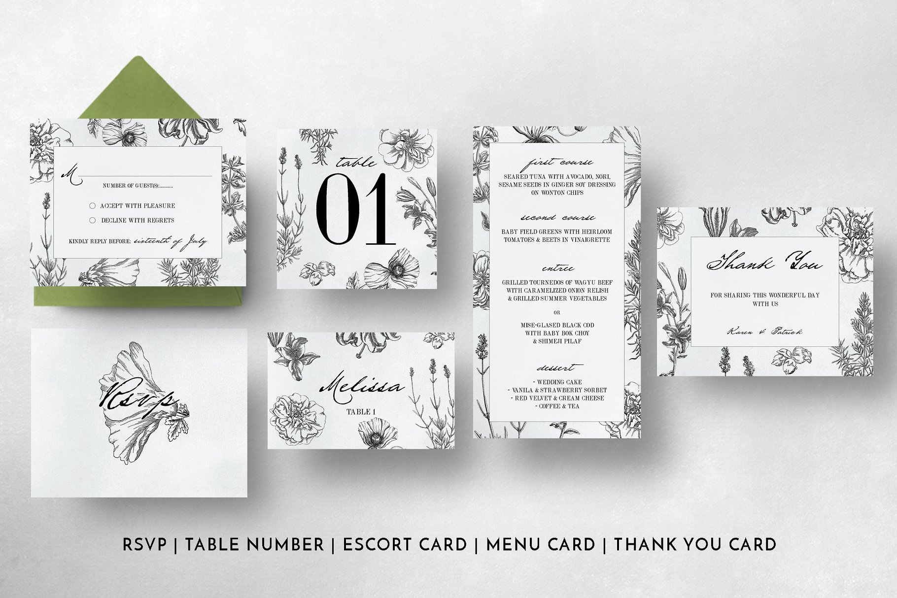 植物装饰婚礼邀请函邀请卡模板 Botanical Wedding Invitation Suite插图(6)