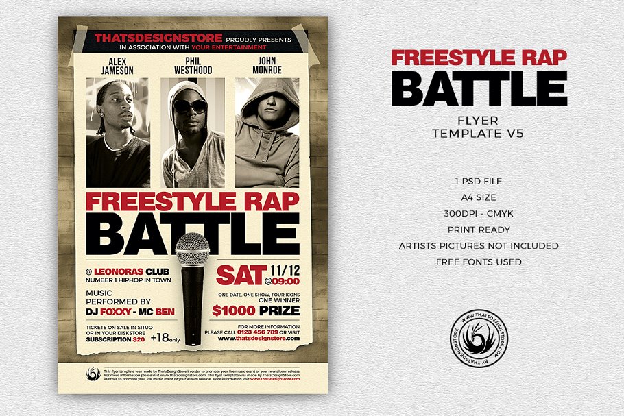 自由说唱饶舌音乐PK活动PSD传单模板V.5 Freestyle Rap Battle Flyer PSD V5插图