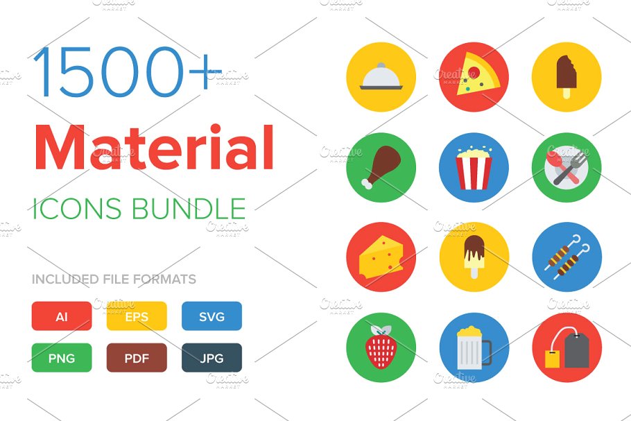 1500+谷歌设计标准多用途图标 1500+ Material Icons Bundle插图