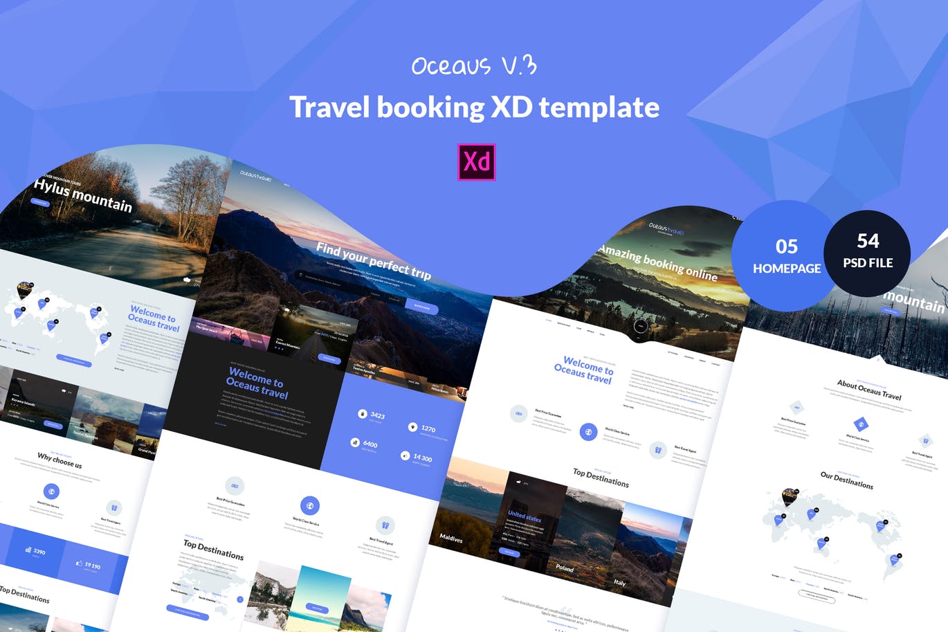 旅行&酒店预定网站设计XD模板 OCEAUS V3 -Travel & hotel Booking XD Template插图