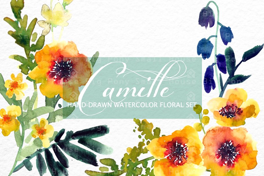 水彩阳光暖黄色花卉素材 Camille- Watercolor Clip Art Set插图3