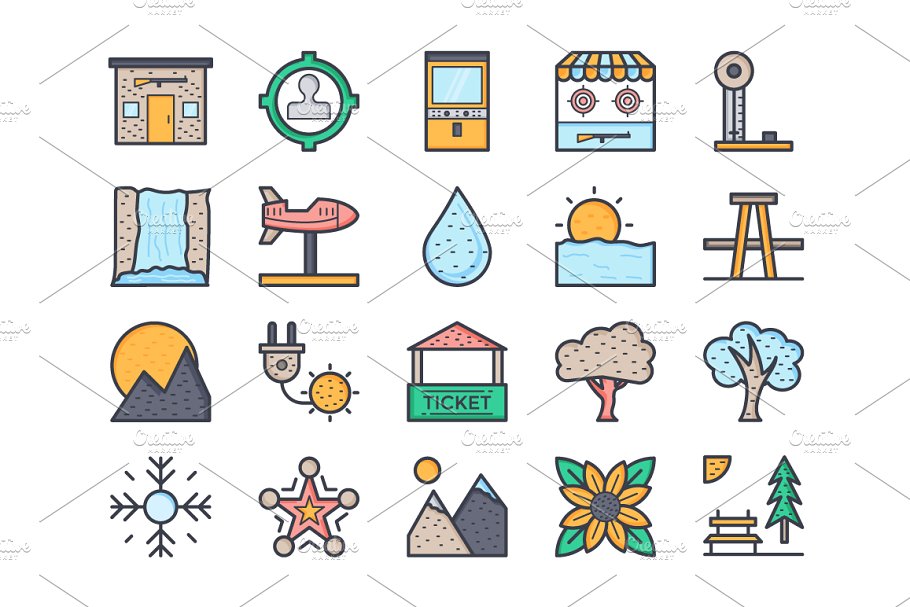 125多个大自然资源图标集  125+ Flat Nature Icons Set插图(6)