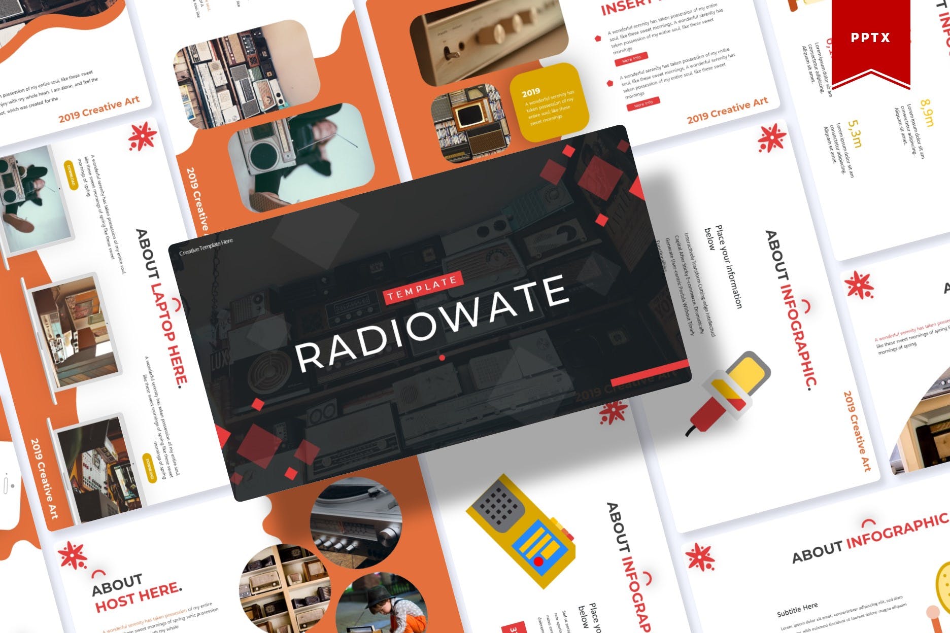 新闻广播行业/摄影录音工作室适用的PPT幻灯片模板 Radiowate | Powerpoint Template插图