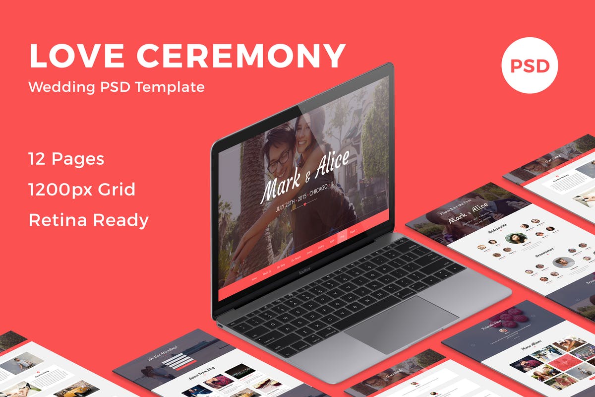 婚礼婚庆策划网站爱情日记网站设计PSD模板 Love Ceremony – Wedding PSD Template插图