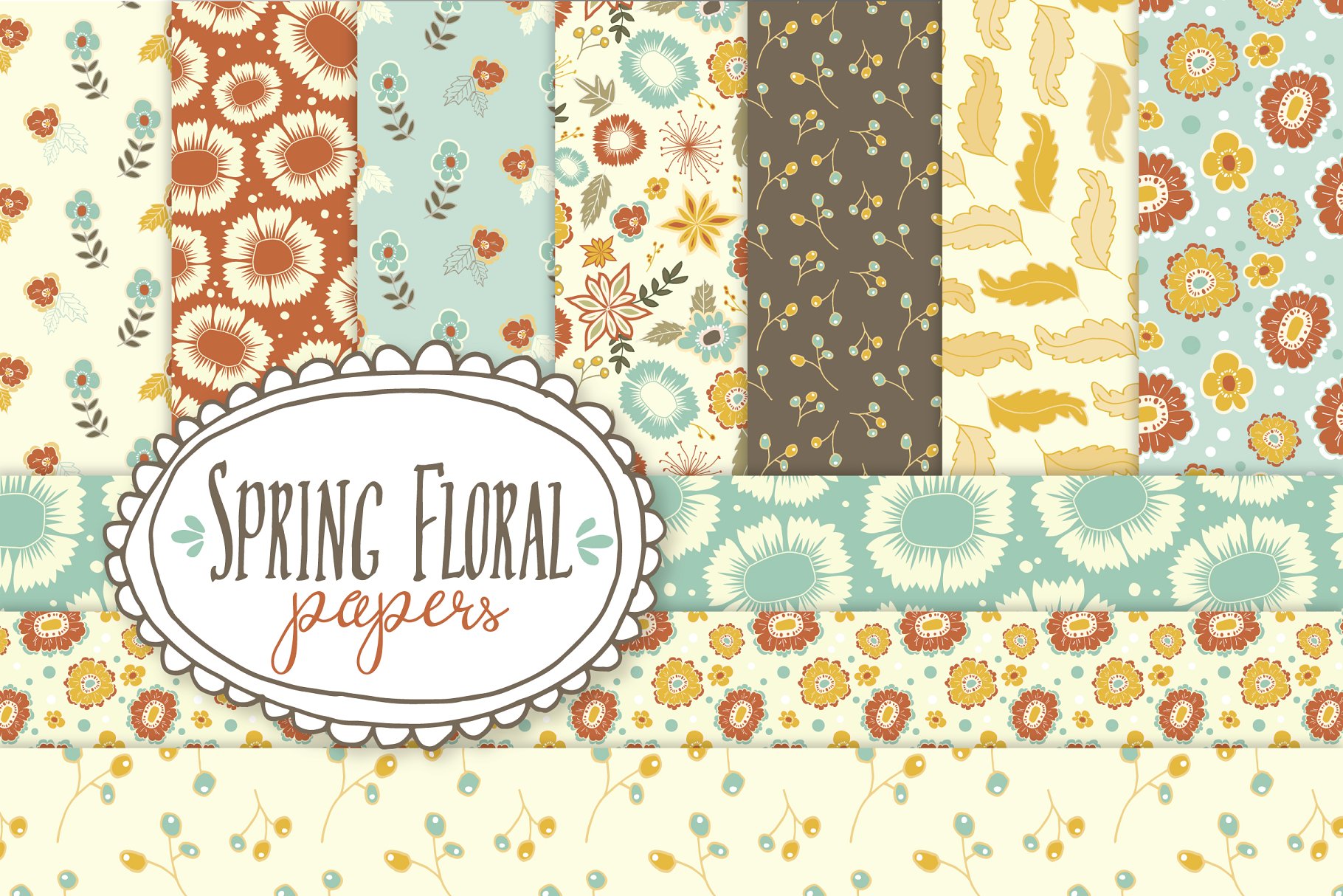 甜蜜的春季花绘纸张纹理 Spring Floral Pattern Papers +Vector插图