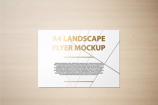 A4横向铝箔冲压工艺传单海报样机 A4 Landscape Flyer / Poster Mockup – Foil Stamping插图(1)