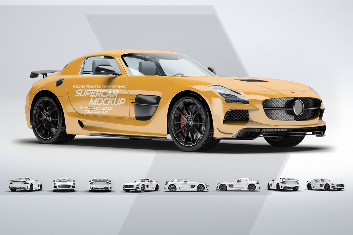 超级豪华跑车梅赛德斯SLS AMG样机模板 Supercar Mercedes SLS AMG Mock-Up插图