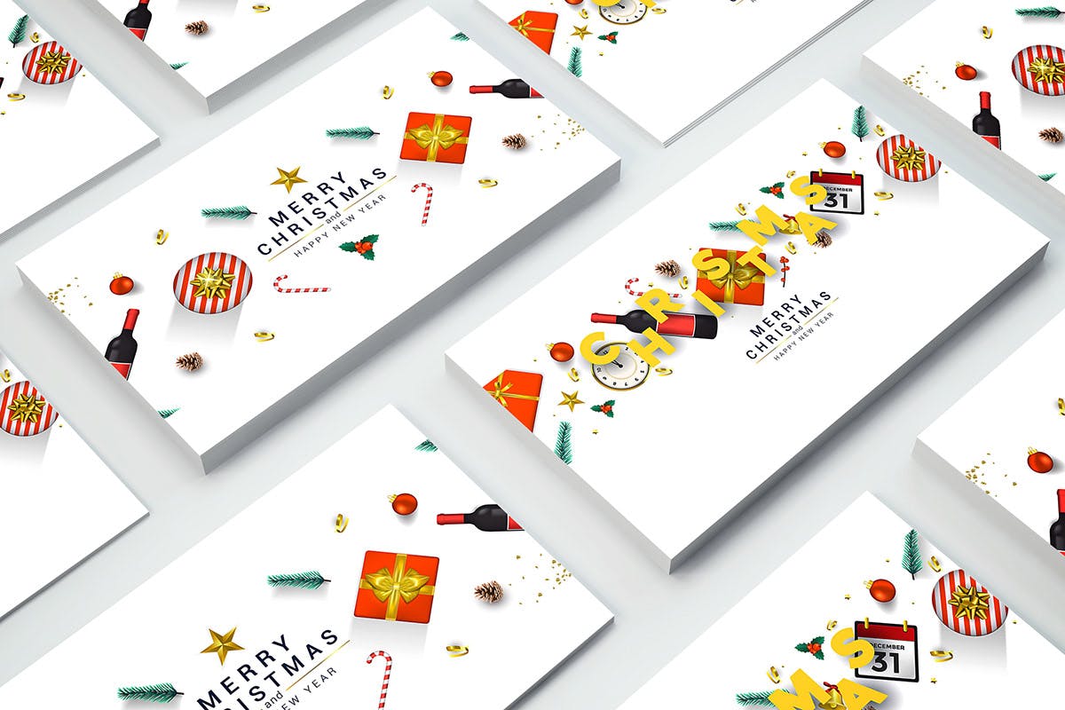 圣诞节&新年祝福主题贺卡设计模板v3 Merry Christmas and Happy New Year greeting cards插图(3)