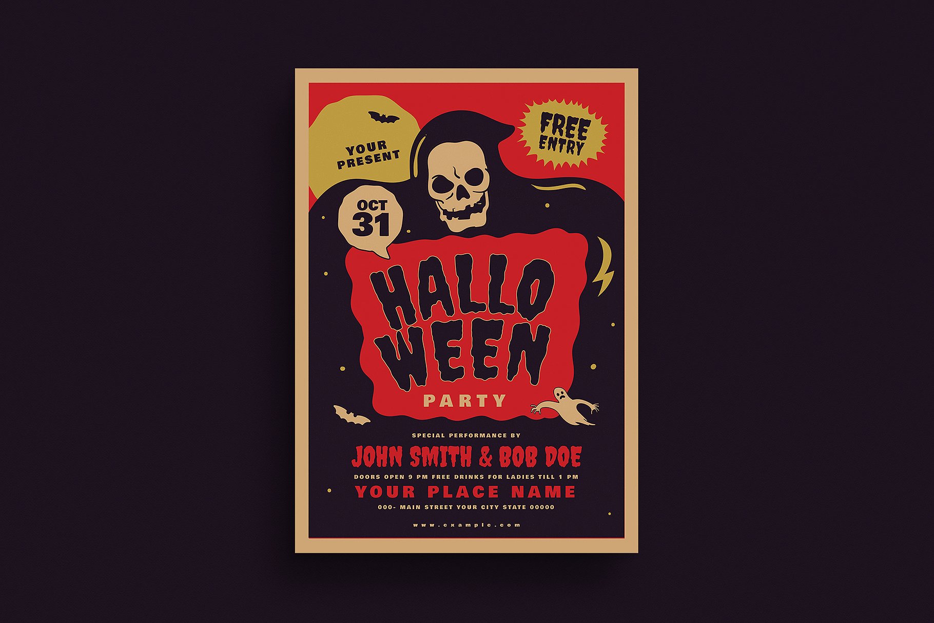 复古老派风格万圣节活动海报模板 Retro Old Halloween Event Flyer插图