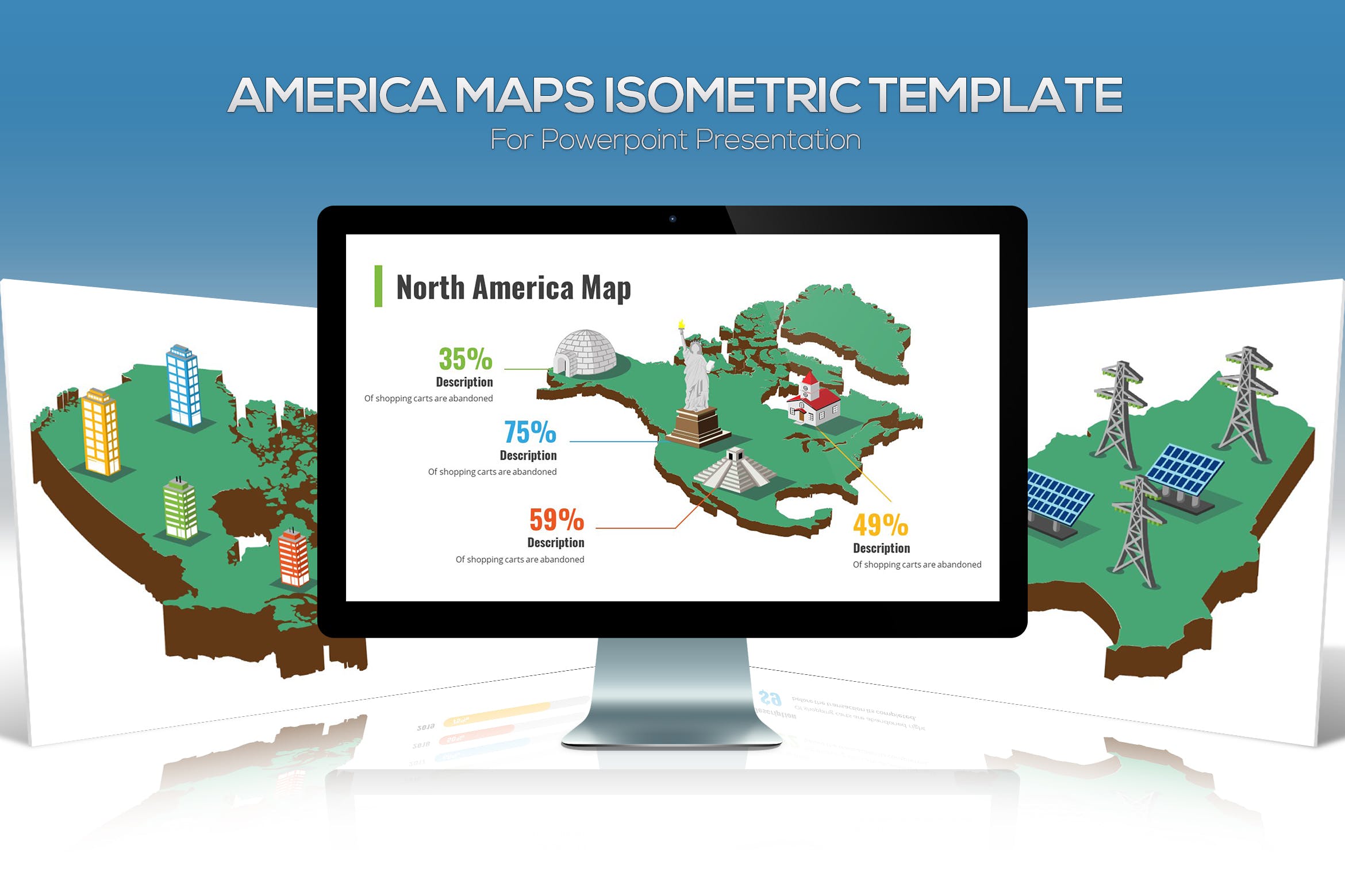 非洲国家/地区地图PPT幻灯片设计素材 America Maps Isometric & Legends For Powerpoint插图