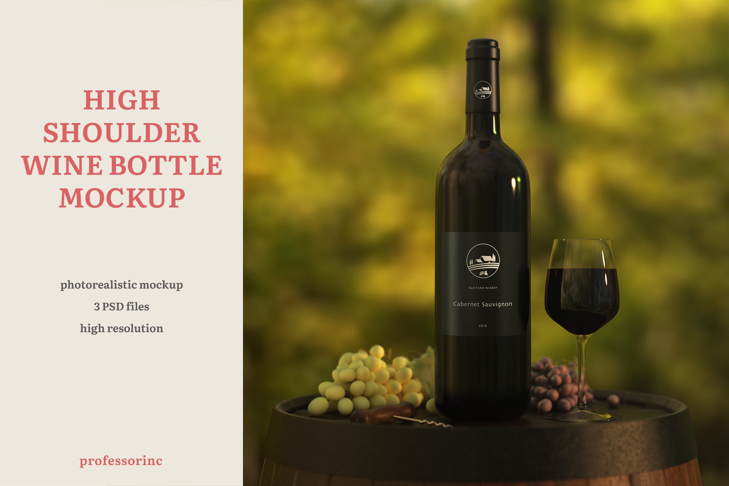 葡萄酒酒瓶贴纸设计图样机模板 High Shoulder Wine Bottle Mockup插图