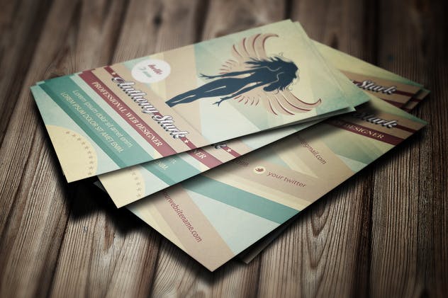 天使图案创意名片设计模板 Woman Business Card Design – 6 color versions插图7