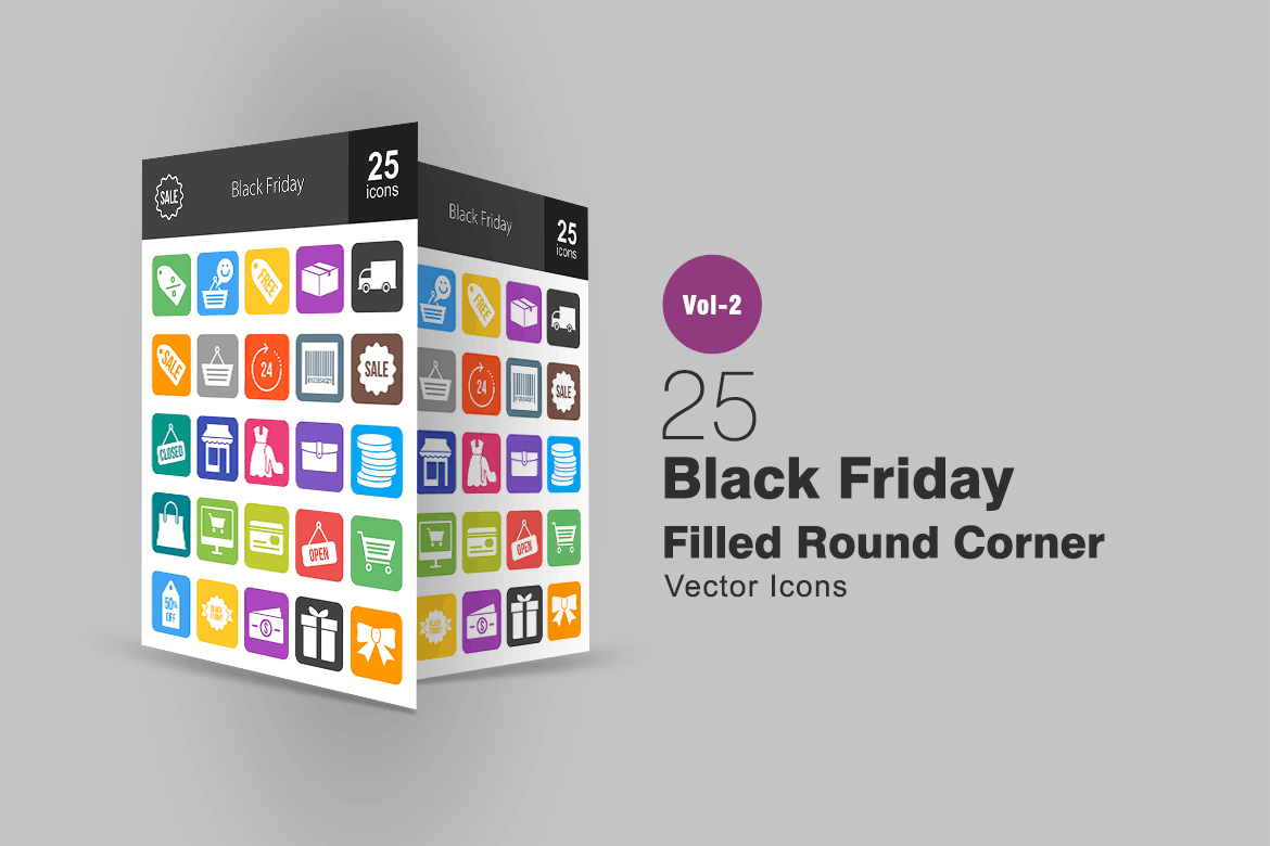 25枚黑色星期五海淘购物节圆角填充图标 25 Black Friday Filled Round Corner Icons插图