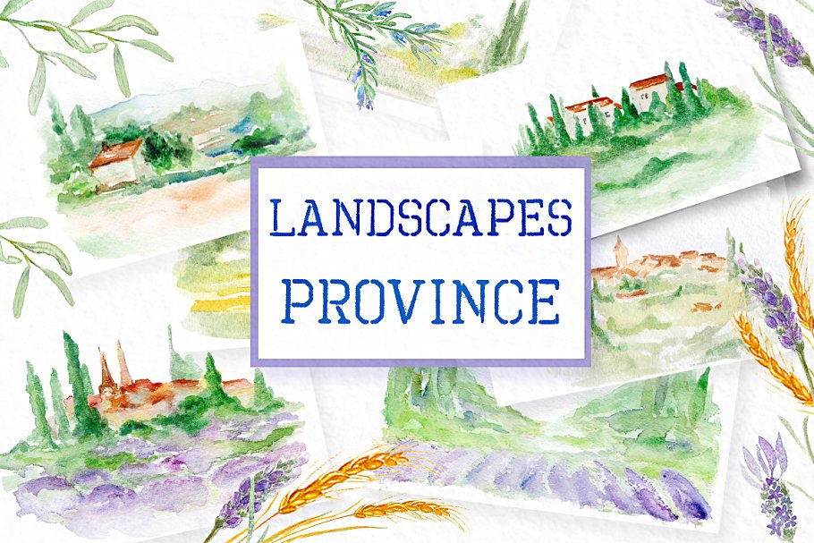 水彩风景画PSD模板 Landscapes  Province Watercolor插图2